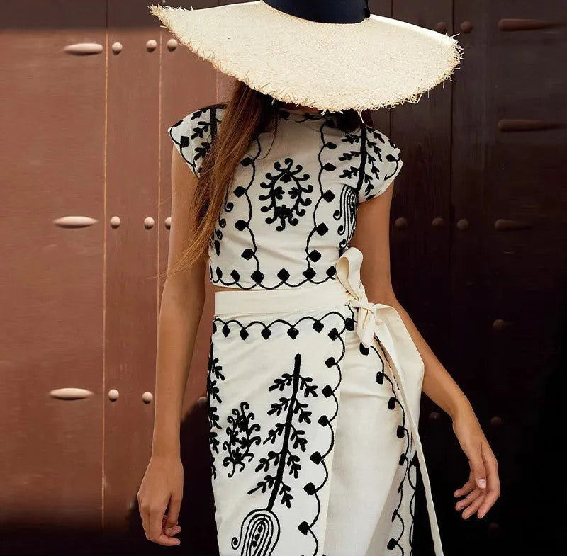 Marcatino™ ElegantSet: Vakantie Elegante Stijl Gewatteerde Top en Lange Rokken Set