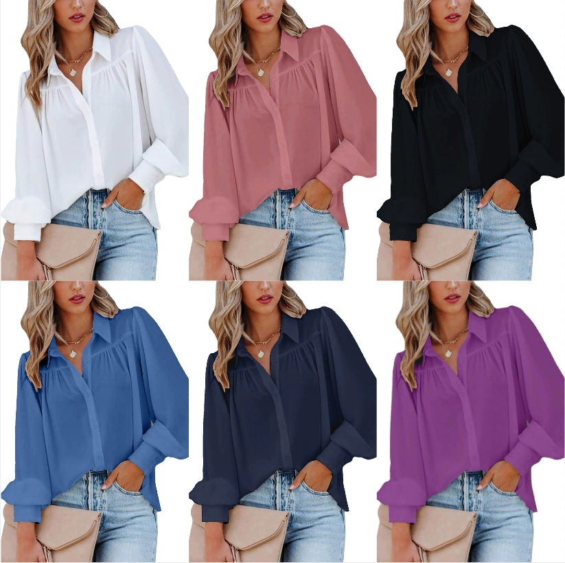 Marcatino™ CasualBlouse: Vrouwen Oversized Casual Blouse met Lange Pofmouw