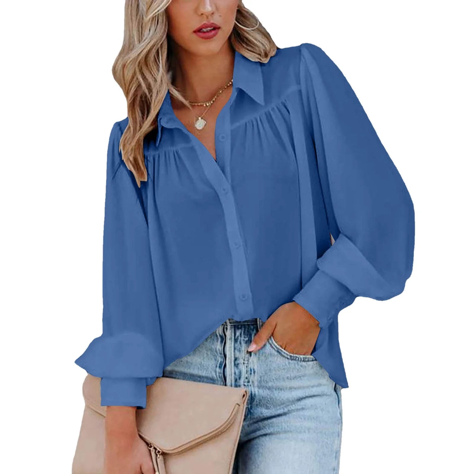 Marcatino™ CasualBlouse: Vrouwen Oversized Casual Blouse met Lange Pofmouw