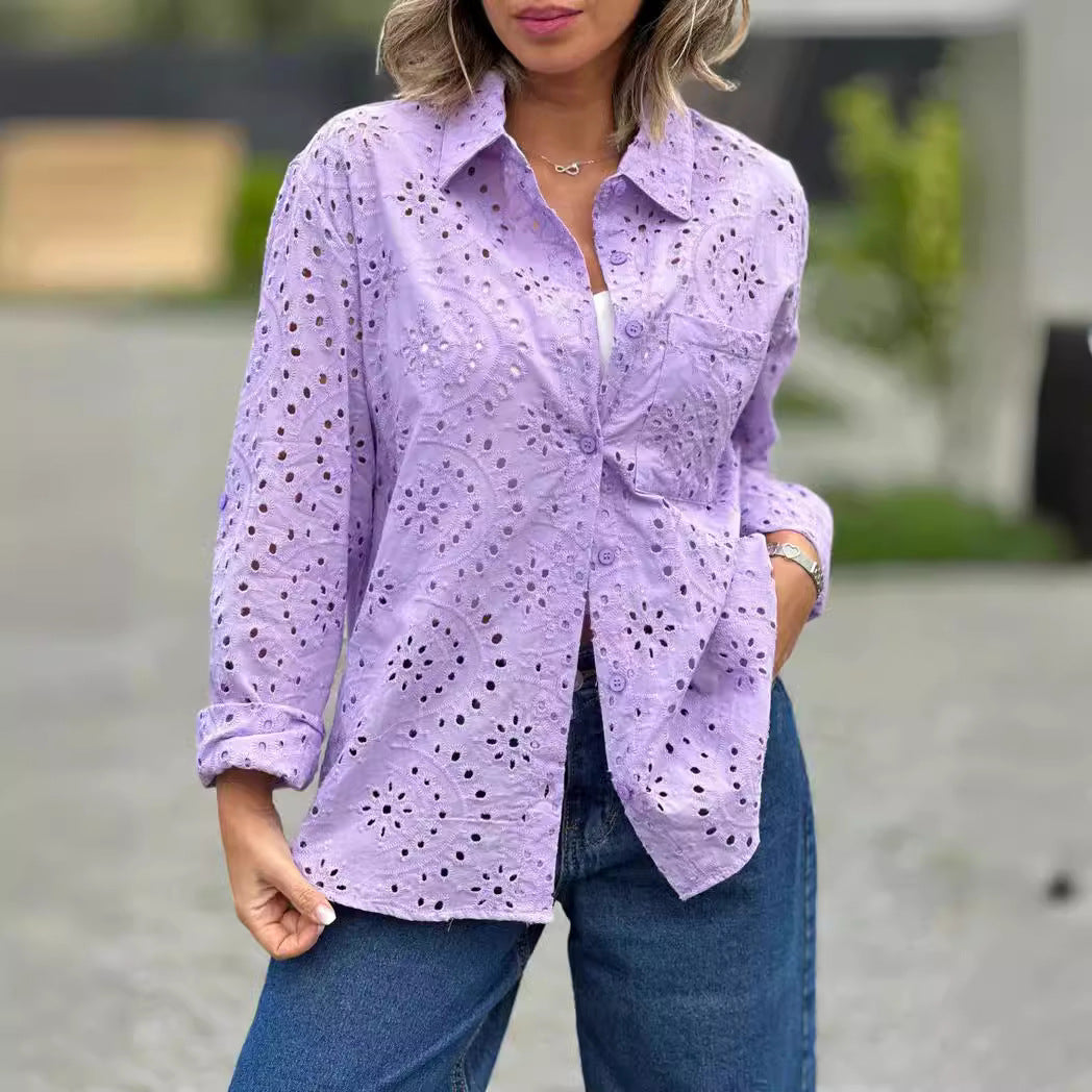 Marcatino™ SpringShirt: Vrouwen Kanten Borduurwerk Blouse Streetwear Overhemd