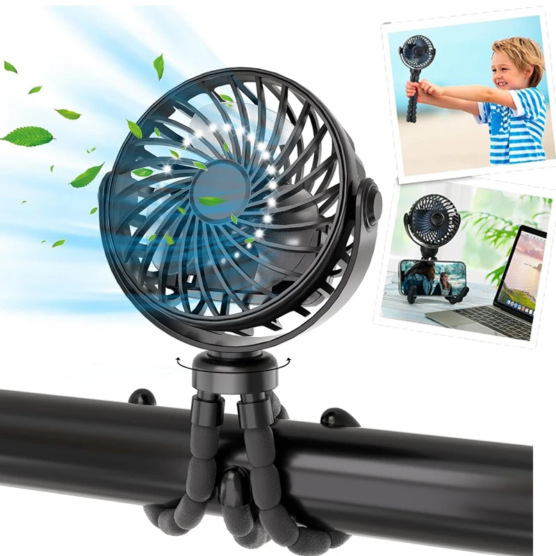 OctoposFan 2+1 GRATIS: Draagbare Usb Oplaadbare Ventilator Met Statief Clip