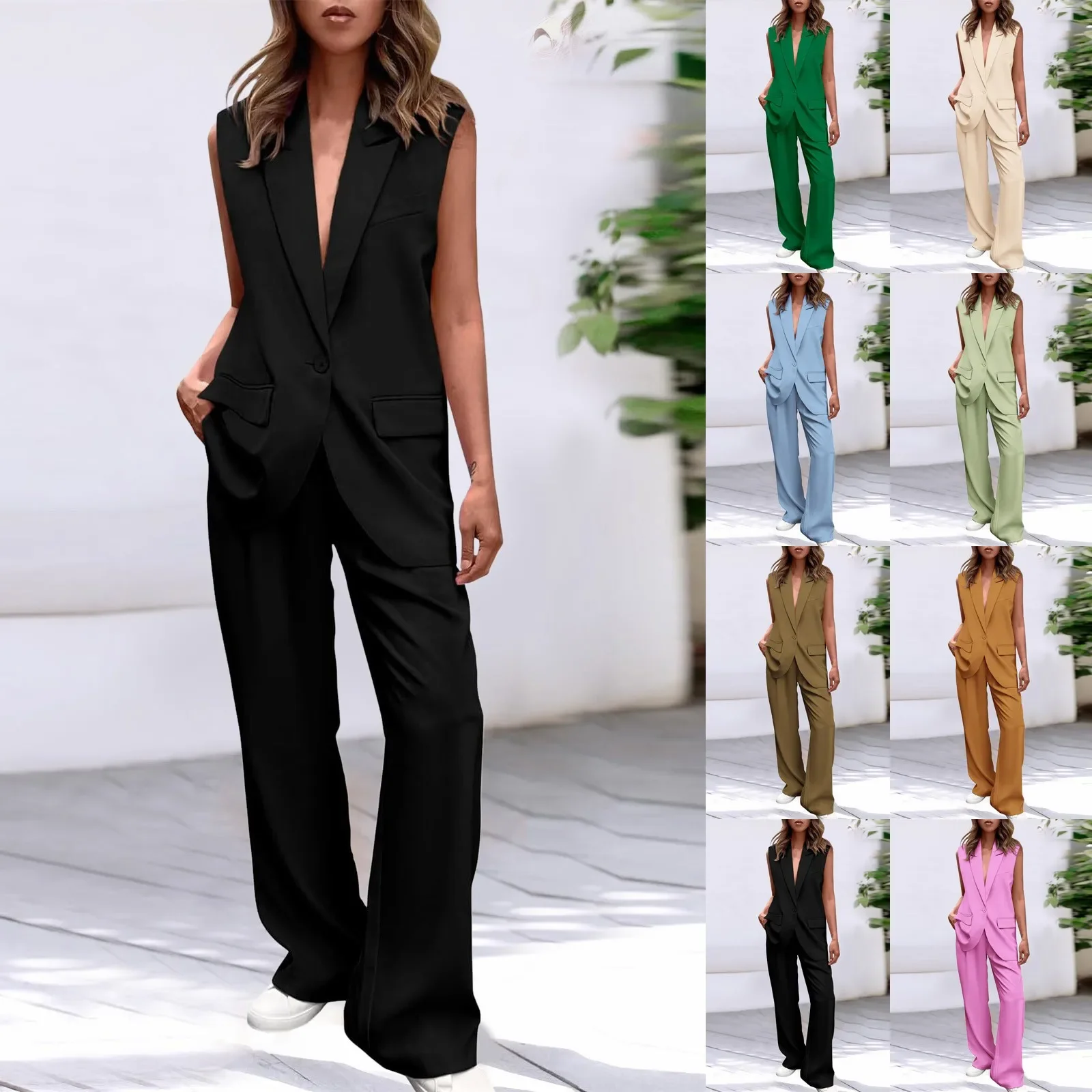 StylishSet: Chique Mouwloze Blazer En Broek Stijlvol Set