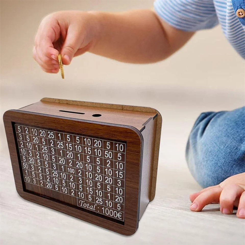MoneyBox 1+1 GRATIS - Houten Euro Gegraveerd Geld Spaargeld Doos