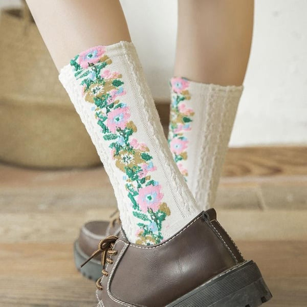 Marcatino™ | 5 Paren Set Vintage Geborduurde Gebloemde Sokken