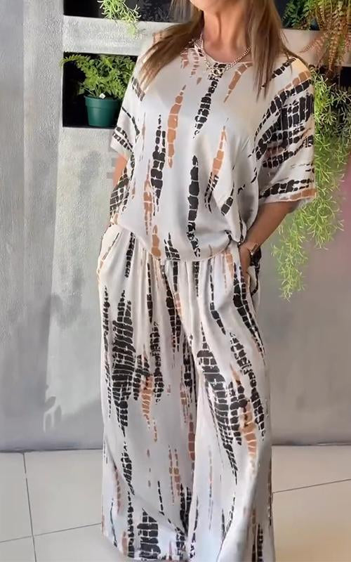 Marcatino™ | Boho Vintage Losse Satijn Casual Ronde Hals Set