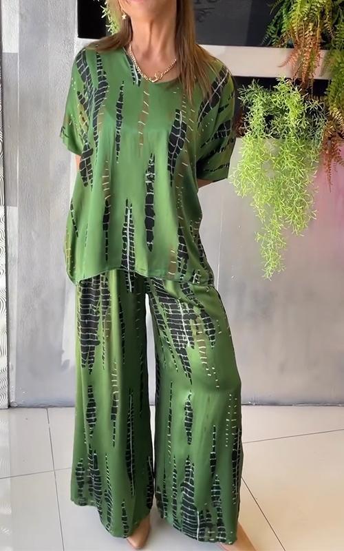 Marcatino™ | Boho Vintage Losse Satijn Casual Ronde Hals Set